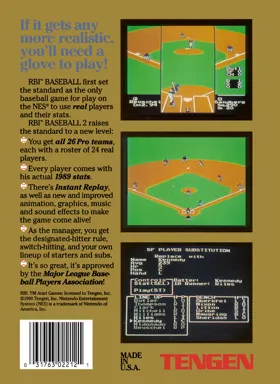 R.B.I. Baseball 2 (USA) (Unl) box cover back